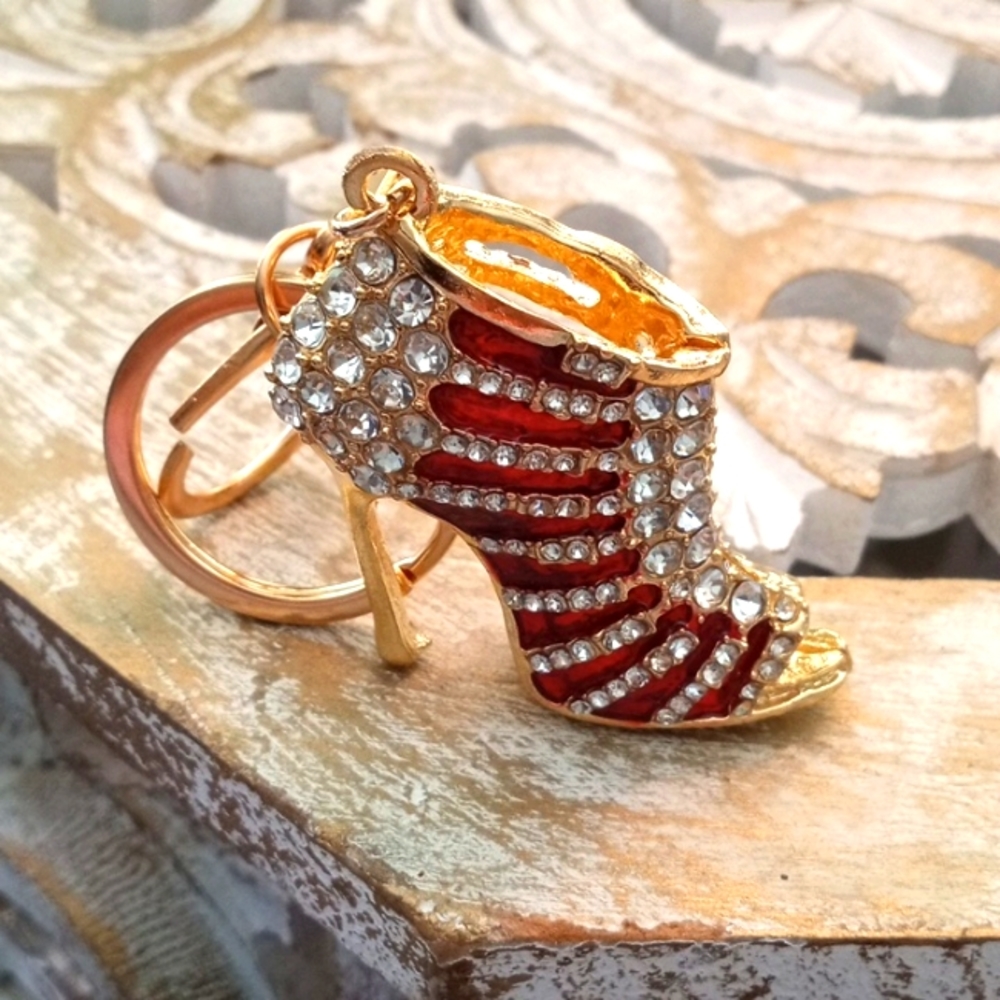 Red High Heel Bling Keychain Purse Charm, New